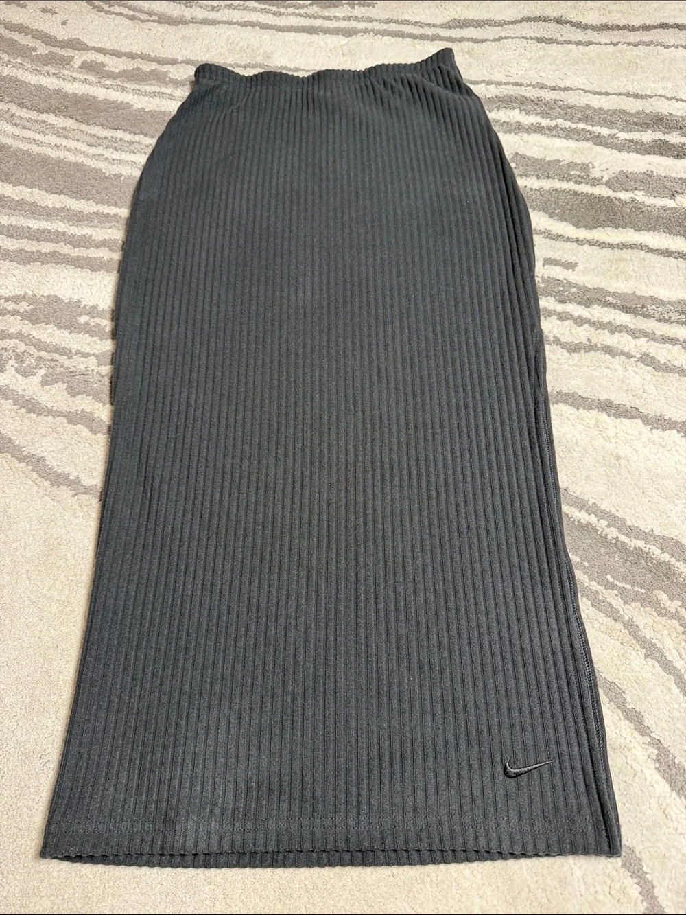 Nike Black Ribbed Midi Skirt with Side Slit